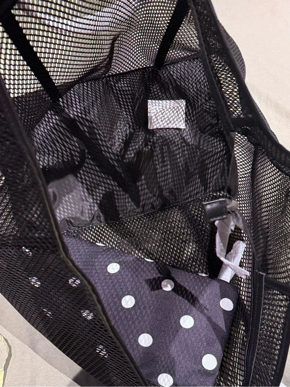 PINK by Victory Secret Black Mesh Tote  with Polka Dot Pouch